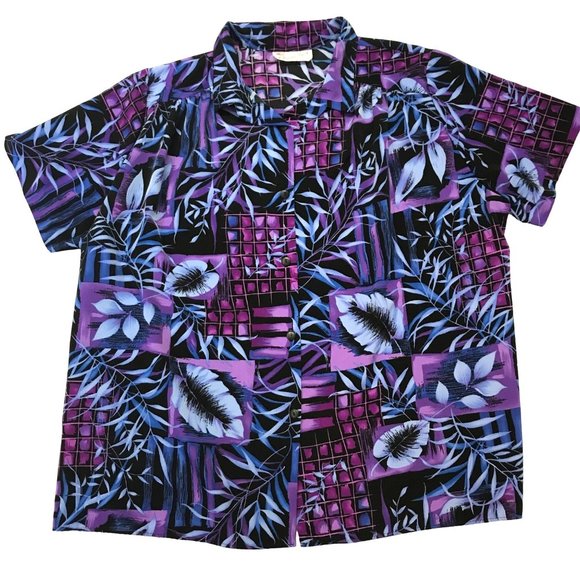 A Personal Touch 3X Plus Polyester Short Sleeve Button Front Shirt PInk Purple - Picture 1 of 3